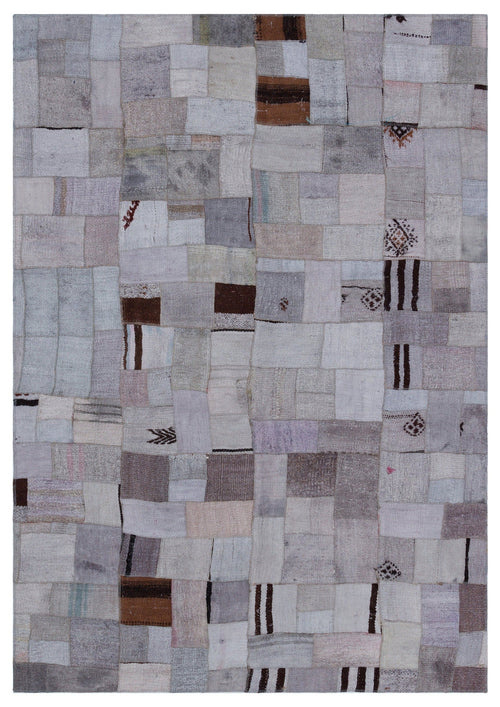 Teselya 32952 Beige Patchwork Wool Handmade Area Rug 5'3" x 7'7"