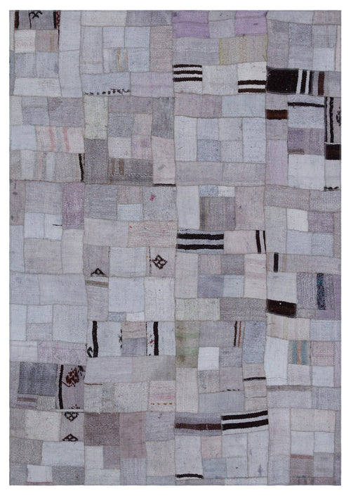 Teselya 32956 Beige Patchwork Wool Handmade Area Rug 5'3" x 7'7"
