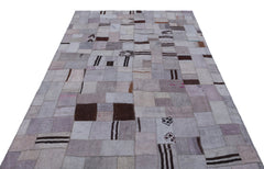 Teselya 32957 Beige Patchwork Wool Handmade Area Rug 5'3" x 7'7"