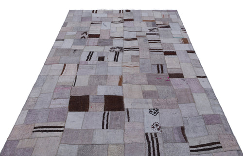 Teselya 32957 Beige Patchwork Wool Handmade Area Rug 5'3" x 7'7"