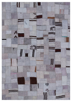 Teselya 32957 Beige Patchwork Wool Handmade Area Rug 5'3" x 7'7"