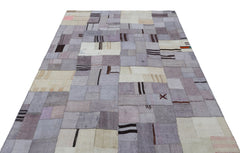 Teselya 32958 Beige Patchwork Wool Handmade Area Rug 5'3" x 7'7"