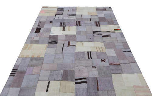 Teselya 32958 Beige Patchwork Wool Handmade Area Rug 5'3" x 7'7"