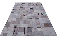 Teselya 32959 Beige Patchwork Wool Handmade Area Rug 5'3" x 7'7"