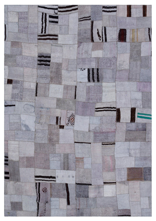 Teselya 32959 Beige Patchwork Wool Handmade Area Rug 5'3" x 7'7"