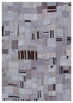 Teselya 32960 Beige Patchwork Wool Handmade Area Rug 5'3" x 7'7"