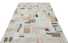 Teselya 32963 Beige Patchwork Wool Handmade Area Rug 5'3" x 7'7"