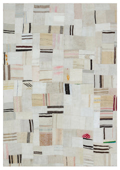 Teselya 32963 Beige Patchwork Wool Handmade Area Rug 5'3" x 7'7"