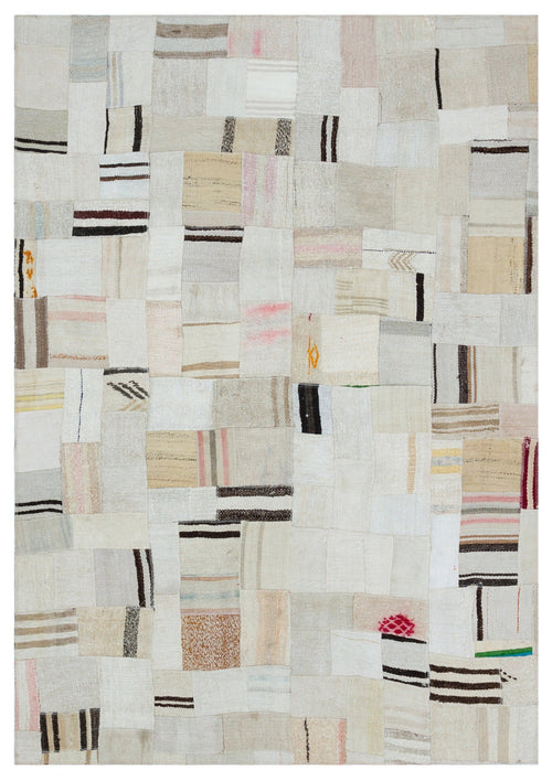 Teselya 32963 Beige Patchwork Wool Handmade Area Rug 5'3" x 7'7"