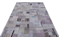 Teselya 32964 Purple Patchwork Wool Handmade Area Rug 5'4" x 7'7"