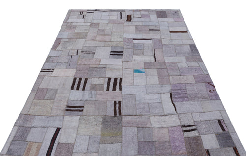 Teselya 32964 Purple Patchwork Wool Handmade Area Rug 5'4" x 7'7"