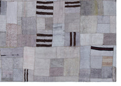 Teselya 32964 Purple Patchwork Wool Handmade Area Rug 5'4" x 7'7"