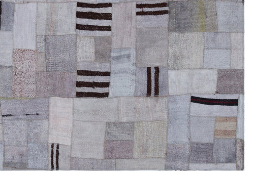 Teselya 32964 Purple Patchwork Wool Handmade Area Rug 5'4" x 7'7"