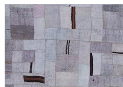 Teselya 32964 Purple Patchwork Wool Handmade Area Rug 5'4" x 7'7"