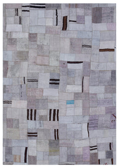 Teselya 32964 Purple Patchwork Wool Handmade Area Rug 5'4" x 7'7"