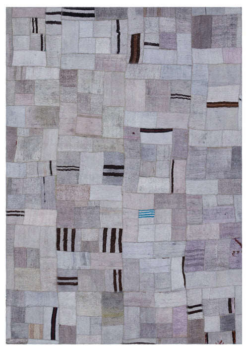 Teselya 32964 Purple Patchwork Wool Handmade Area Rug 5'4" x 7'7"