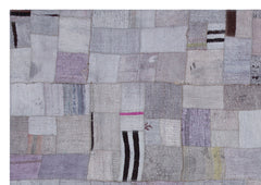Teselya 32965 Purple Patchwork Wool Handmade Area Rug 5'4" x 7'7"