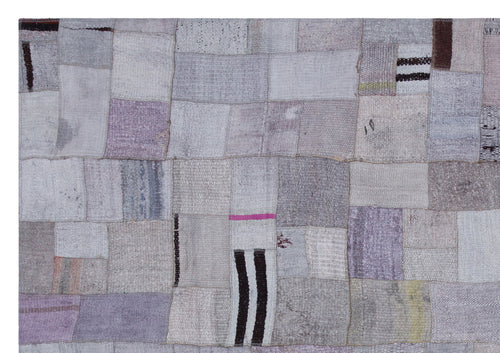 Teselya 32965 Purple Patchwork Wool Handmade Area Rug 5'4" x 7'7"