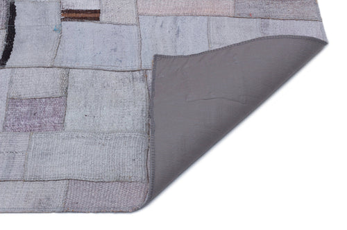 Teselya Blue Patchwork Wool Handmade Area Rug 5'4" x 7'6"