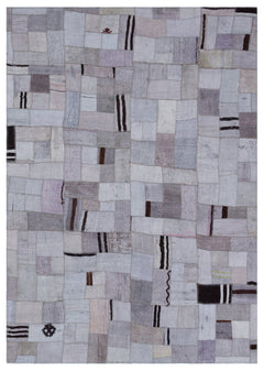 Teselya Blue Patchwork Wool Handmade Area Rug 5'4" x 7'6"