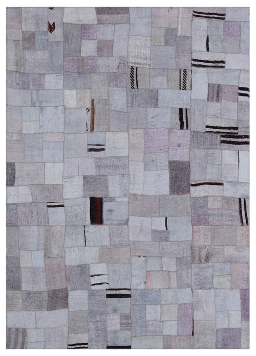 Teselya Purple Patchwork Wool Handmade Area Rug 5'7" x 7'10"