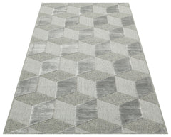 imola Grey Geometric Wool and Viscose Machine Made Area Rug