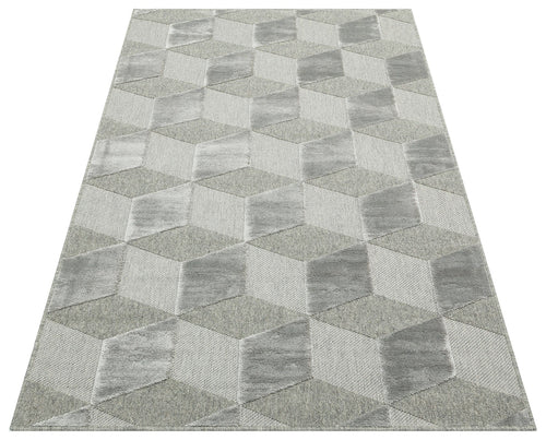 imola Grey Geometric Wool and Viscose Machine Made Area Rug