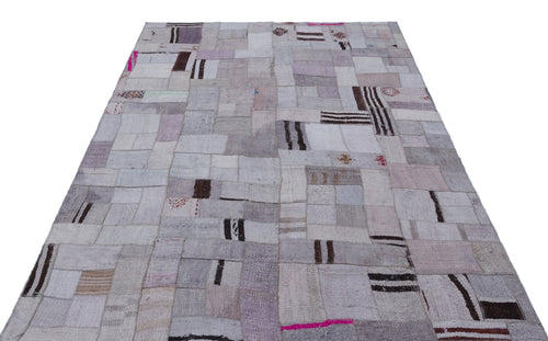 Teselya 32982 Purple Patchwork Wool Handmade Area Rug 5'4" x 7'7"