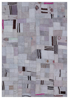 Teselya 32982 Purple Patchwork Wool Handmade Area Rug 5'4" x 7'7"