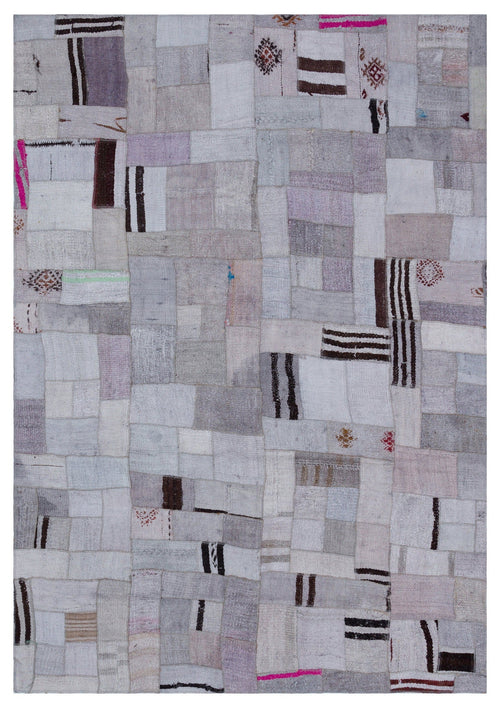 Teselya 32982 Purple Patchwork Wool Handmade Area Rug 5'4" x 7'7"