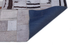 Teselya Blue Patchwork Wool Handmade Area Rug 5'7" x 7'8"