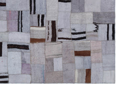 Teselya Blue Patchwork Wool Handmade Area Rug 5'7" x 7'8"