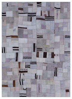 Teselya Blue Patchwork Wool Handmade Area Rug 5'7" x 7'8"