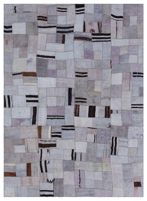 Teselya Blue Patchwork Wool Handmade Area Rug 5'7" x 7'8"