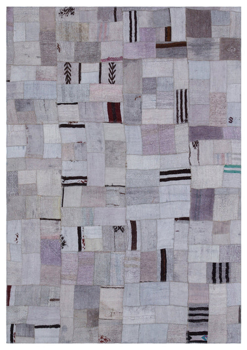 Teselya 32991 Beige Patchwork Wool Handmade Area Rug 5'3" x 7'7"
