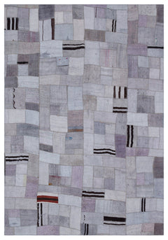 Teselya 32994 Beige Patchwork Wool Handmade Area Rug 5'3" x 7'7"