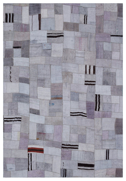 Teselya 32994 Beige Patchwork Wool Handmade Area Rug 5'3" x 7'7"