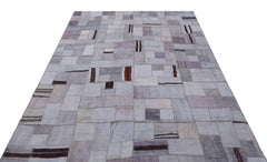 Teselya Purple Patchwork Wool Handmade Area Rug 5'7" x 7'10"