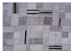 Teselya Purple Patchwork Wool Handmade Area Rug 5'7" x 7'10"