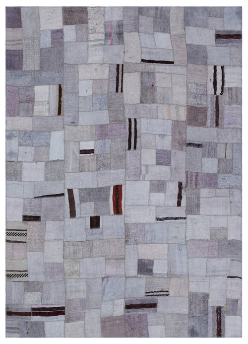 Teselya Purple Patchwork Wool Handmade Area Rug 5'7" x 7'10"