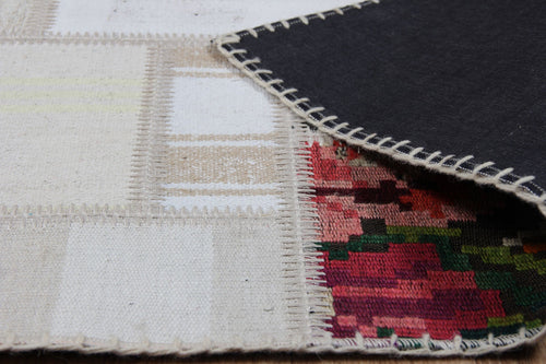 Handmade Patchwork Rug – Beige Cotton Area Rug, Durable Flatweave Carpet