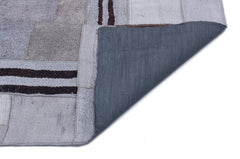 Teselya Blue Patchwork Wool Handmade Area Rug 5'7" x 7'10"