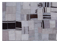 Teselya Blue Patchwork Wool Handmade Area Rug 5'7" x 7'10"