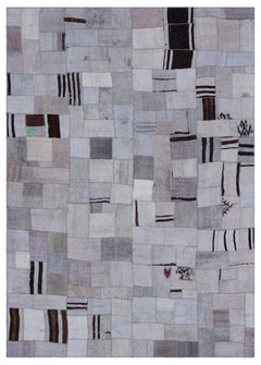 Teselya Blue Patchwork Wool Handmade Area Rug 5'7" x 7'10"