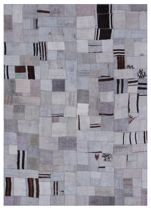 Teselya Blue Patchwork Wool Handmade Area Rug 5'7" x 7'10"