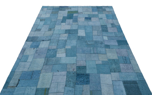 Teselya 33002 Blue Patchwork Wool Handmade Area Rug 5'3" x 7'7"