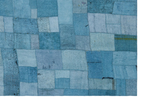 Teselya 33002 Blue Patchwork Wool Handmade Area Rug 5'3" x 7'7"