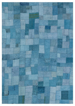 Teselya 33002 Blue Patchwork Wool Handmade Area Rug 5'3" x 7'7"