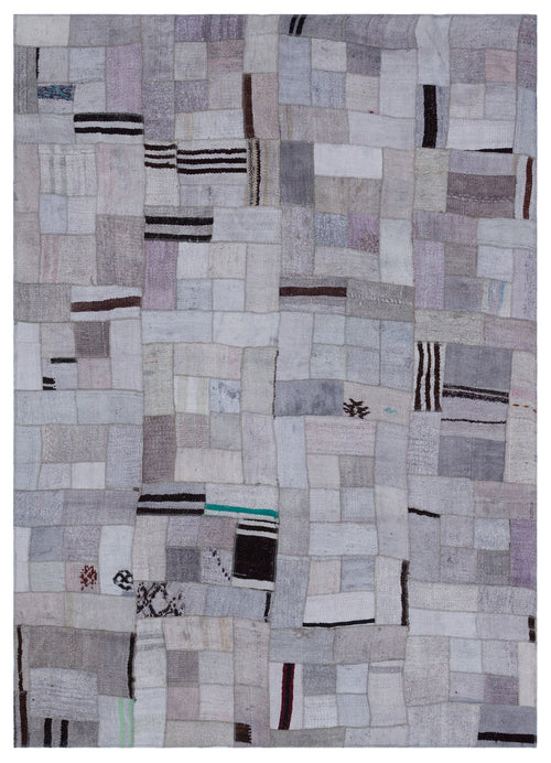 Teselya 33003 Beige Patchwork Wool Handmade Area Rug 5'7" x 7'9"