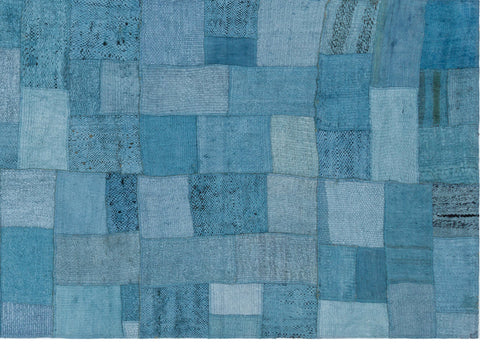 Teselya Turquoise Patchwork Wool Handmade Area Rug 5'3" x 7'5"